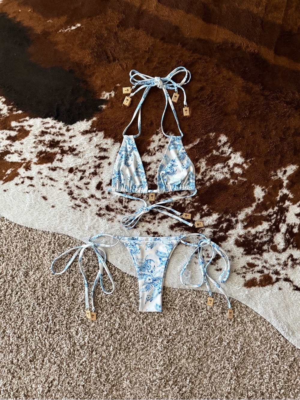 Kulani Kinis Halter Bralette Bikini Top and Thong Tie Side Bikini Bottom